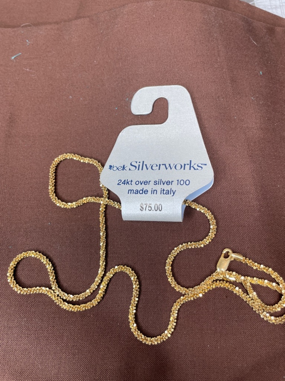 Belk Silverworks 24K Over Silver 100 Gold Rope Chain Necklace  24 inches NWT